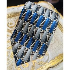 Pierre Cardin Neck Tie Blue Gray Geometric Multi Color Imported Silk Neck Tie